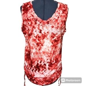 NWT Gloria Vanderbilt Women's v neck tank top Blouse Lrg Red tye dye beaded